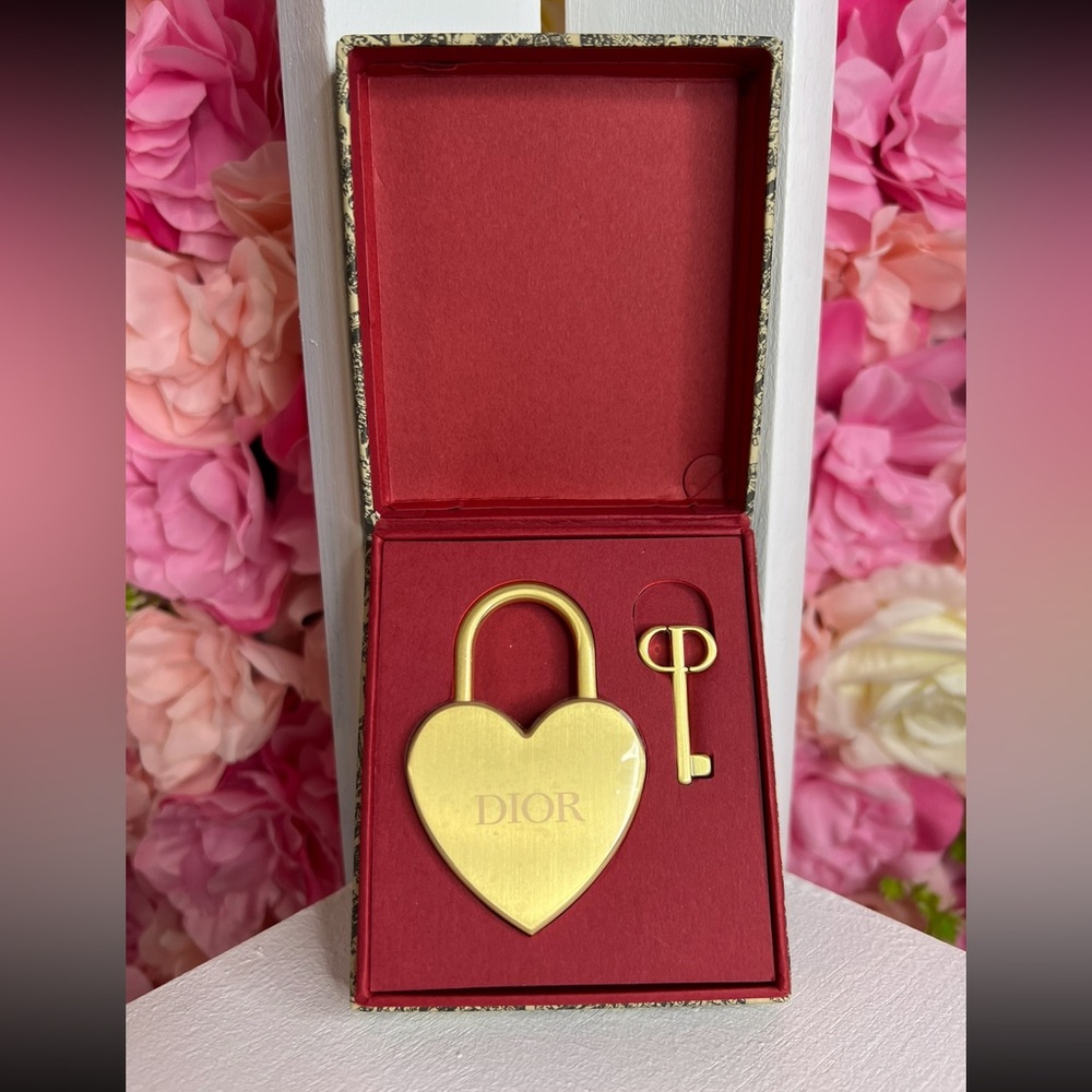 Dior Gold Heart Lock and Key Set